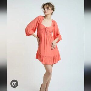 Hunter & Brown Coral Puff Sleeve Mini Dress, Size L, NWT